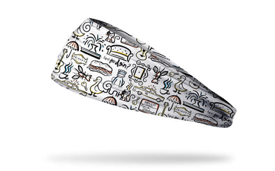 white headband with colorful repeating pattern of images from Friends tv show