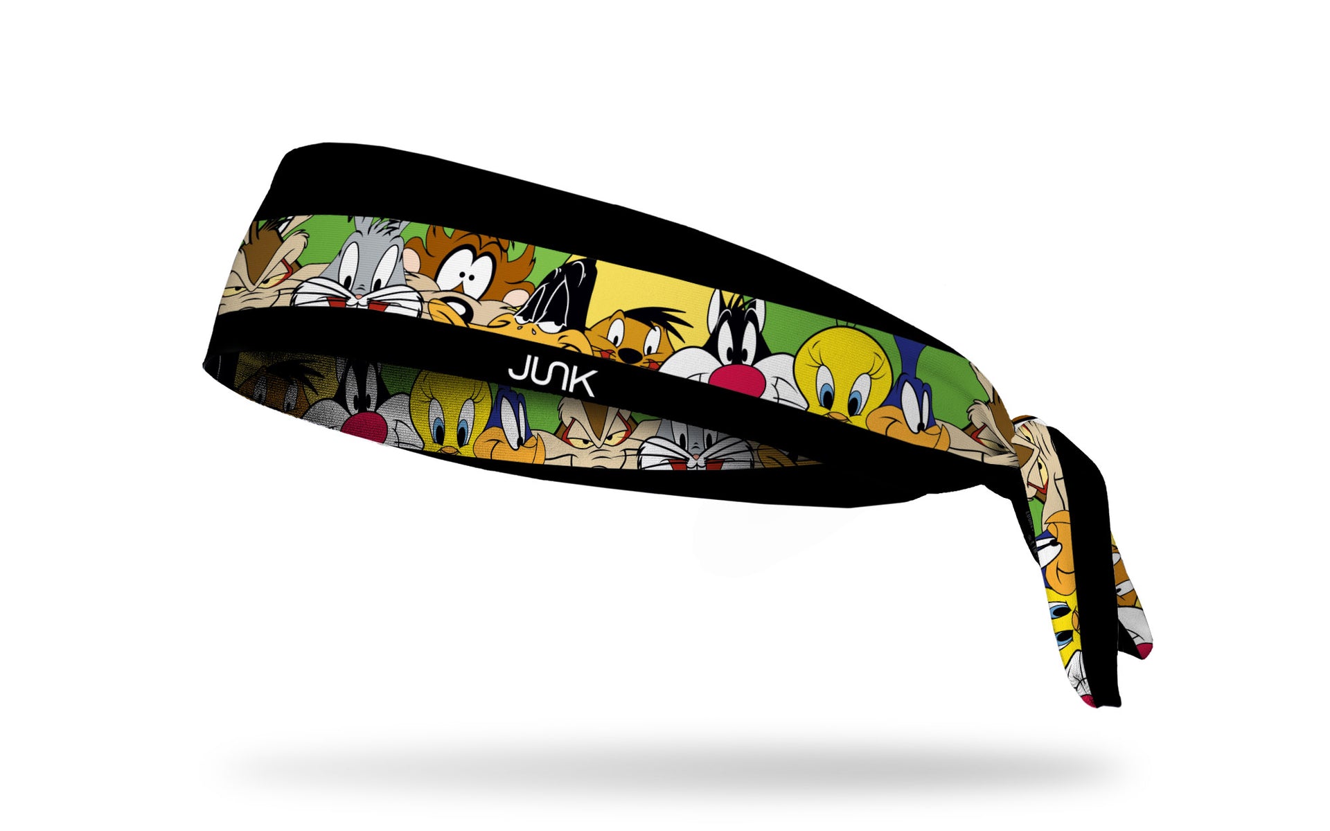 black headband with repeating block line of Looney Tunes characters oversized face view in full color