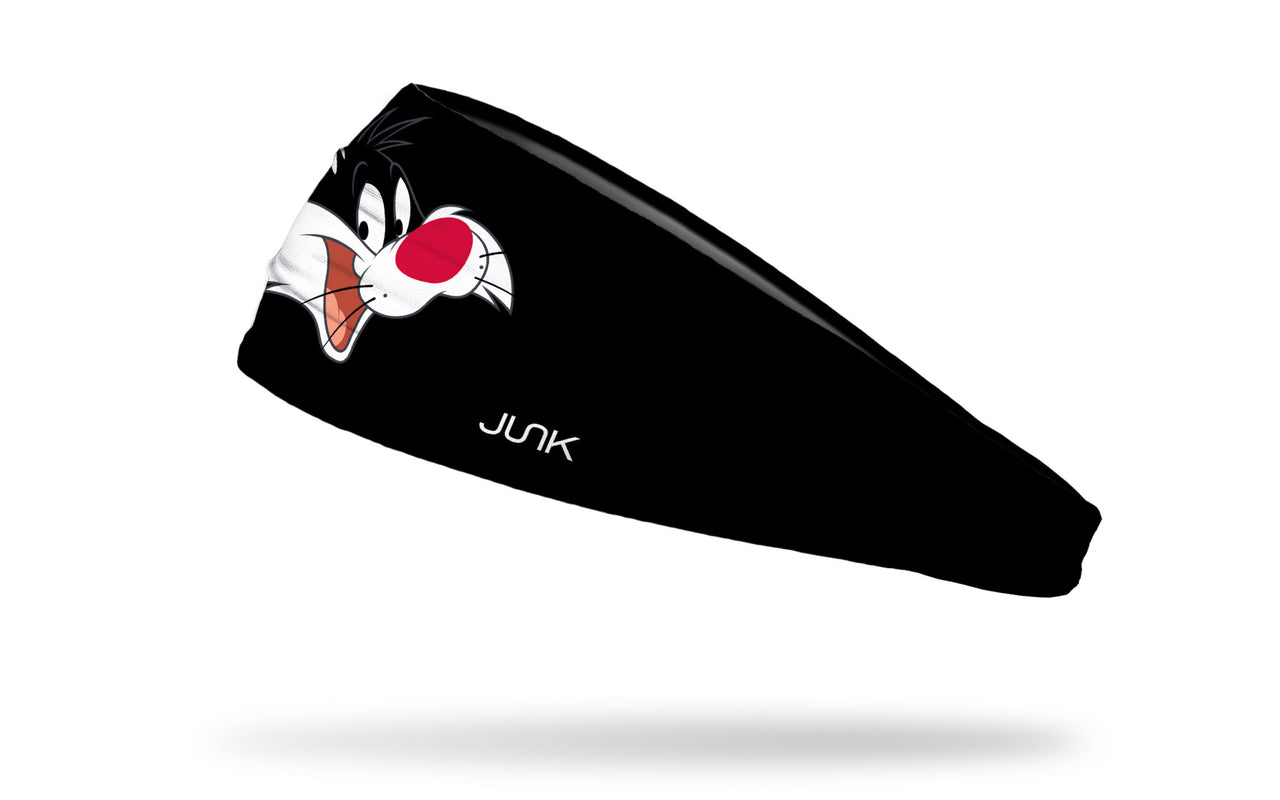 black headband with Looney Tunes Sylvester the cat oversized face view design