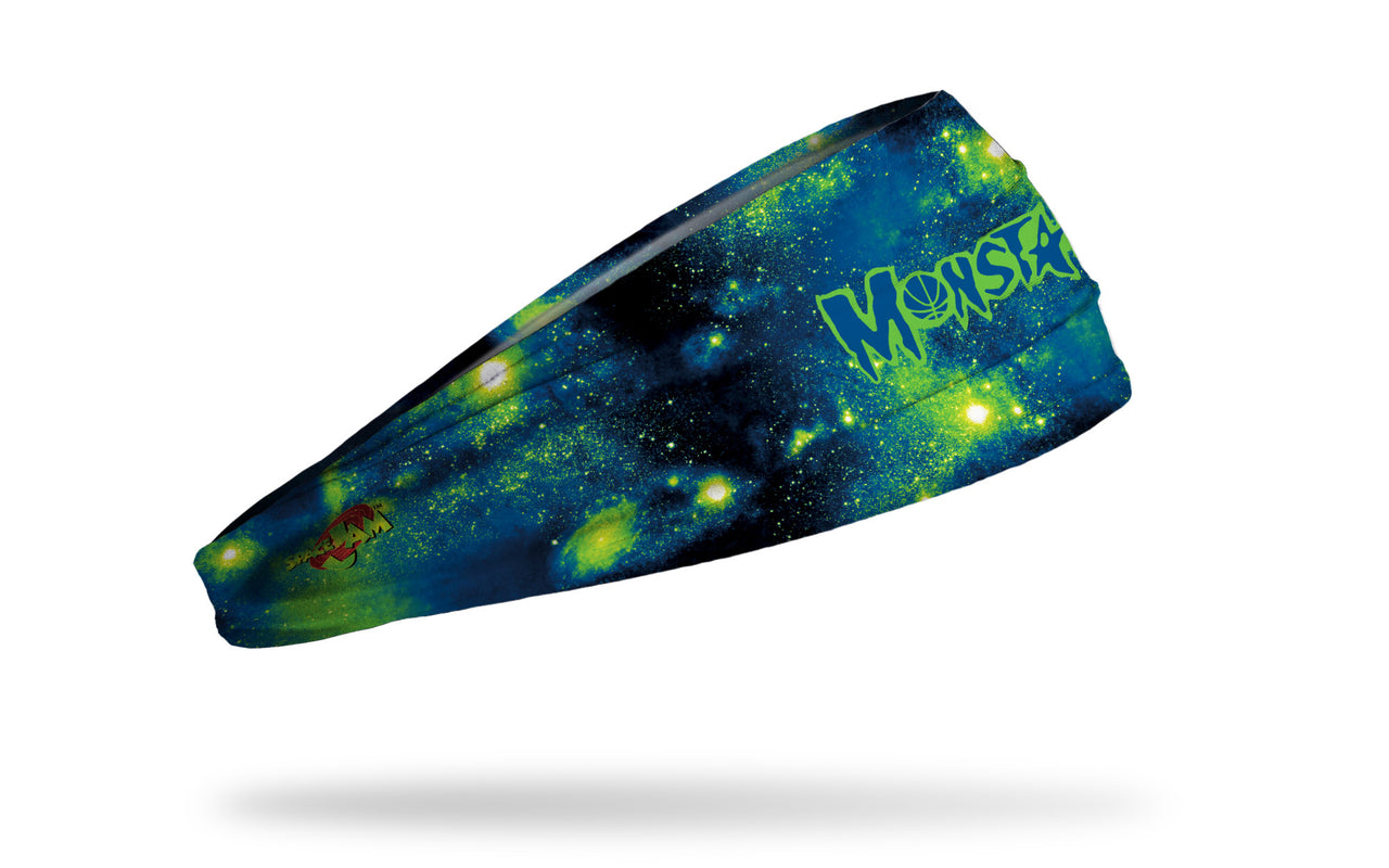 green galaxy print headband with Space Jam Monstars logo in full color