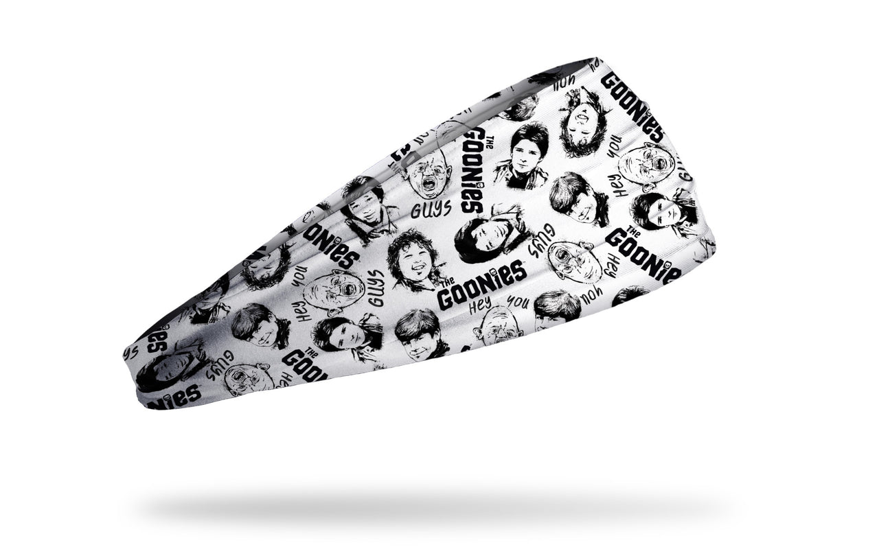 white headband with Goonies gang Sloth, Data, Mikey, Chunk, and Mouth in repeating pattern