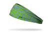 green headband with The Riddler purple question mark logo in random repeating pattern