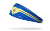 blue headband with Wonder Woman classic crown design in yellow blue and orange