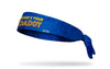 blue headband with grunge overlay and Who's Your Daddy wordmark in yellow and orange