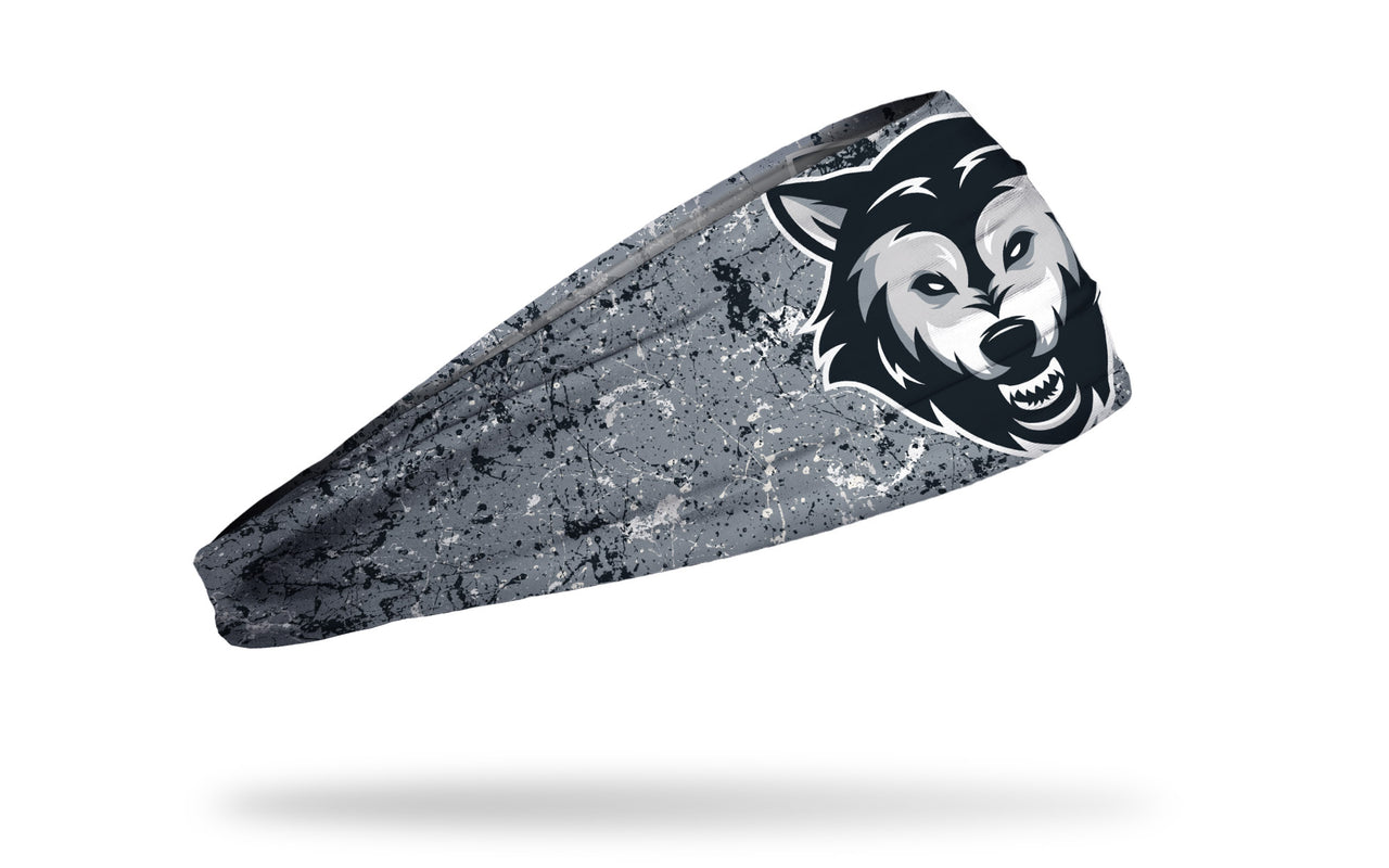 grey paint splatter headband with generic wolf mascot in full color