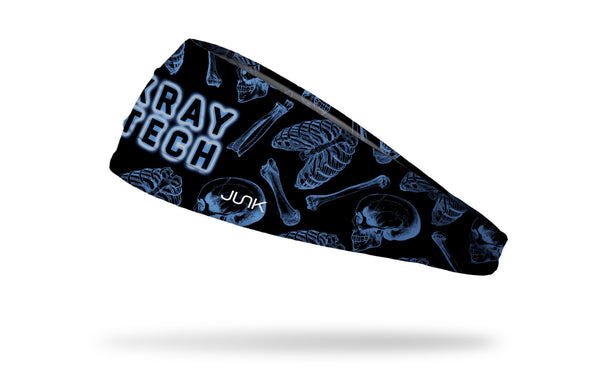 black medical themed headband with xray tech wordmark and outlines of bones