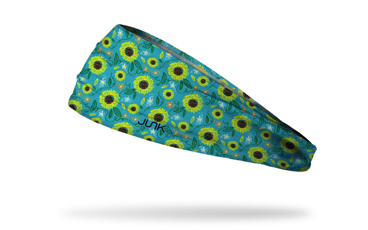 turquoise headband with yellow floral sunflower print